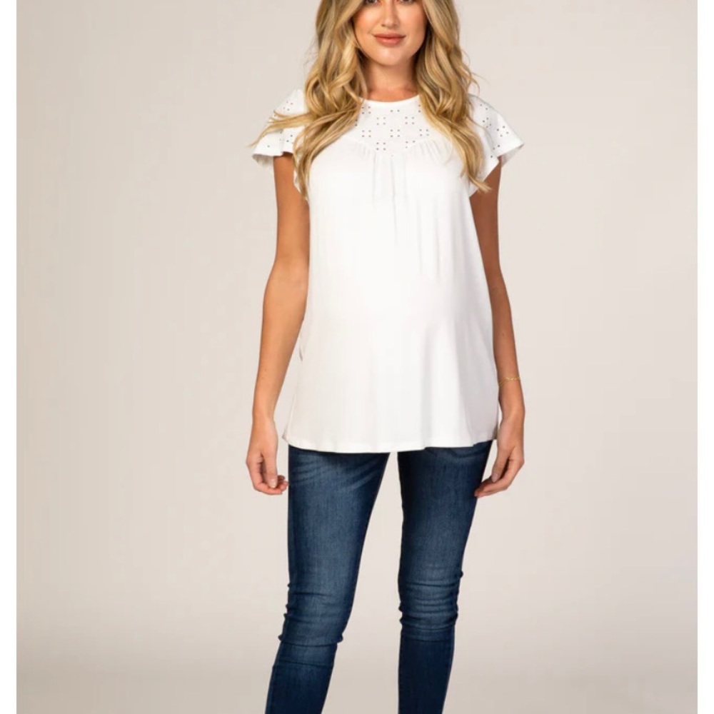 PinkBlush Flutter Sleeve Eyelet Maternity Top